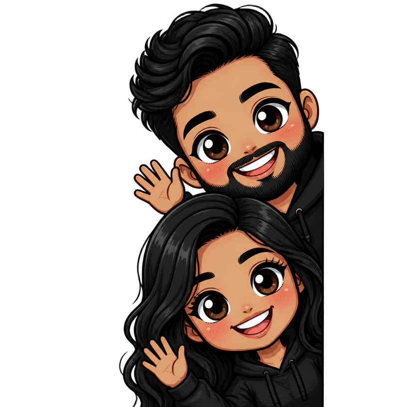 Chibi couple peeking around the corner